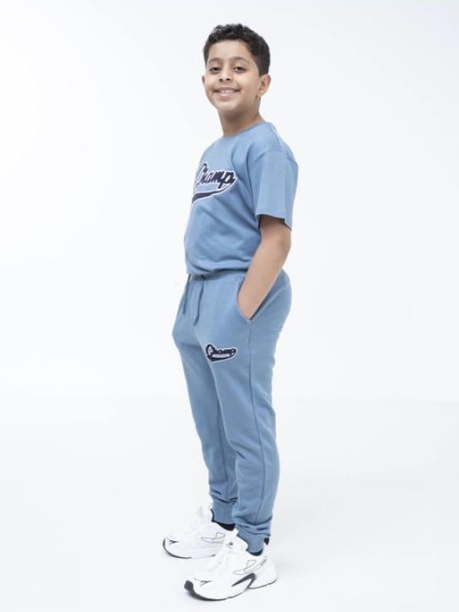 Teen Boys Blue Cotton Printed Joggers