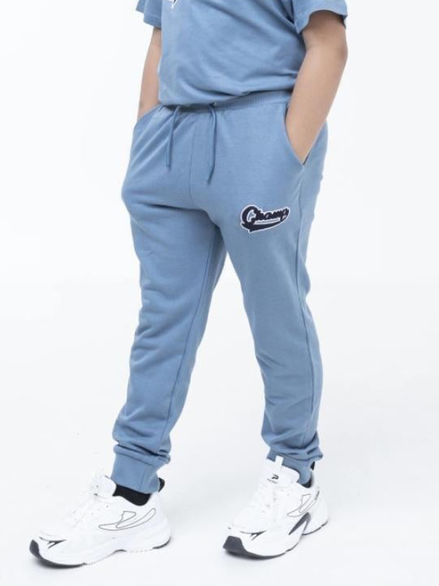 Teen Boys Blue Cotton Printed Joggers