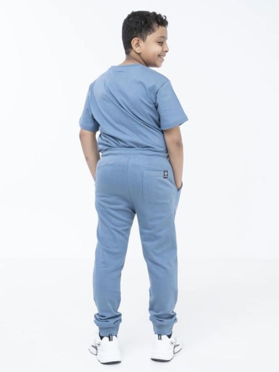 Teen Boys Blue Cotton Printed Joggers
