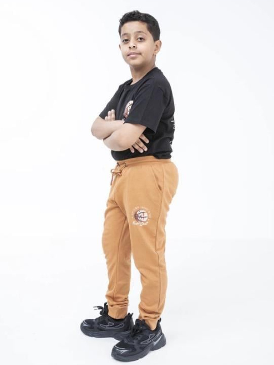 Teen Boys Beige Cotton Joggers