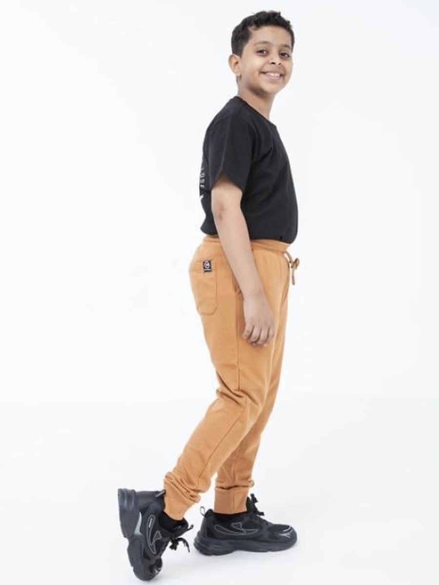 Teen Boys Beige Cotton Joggers