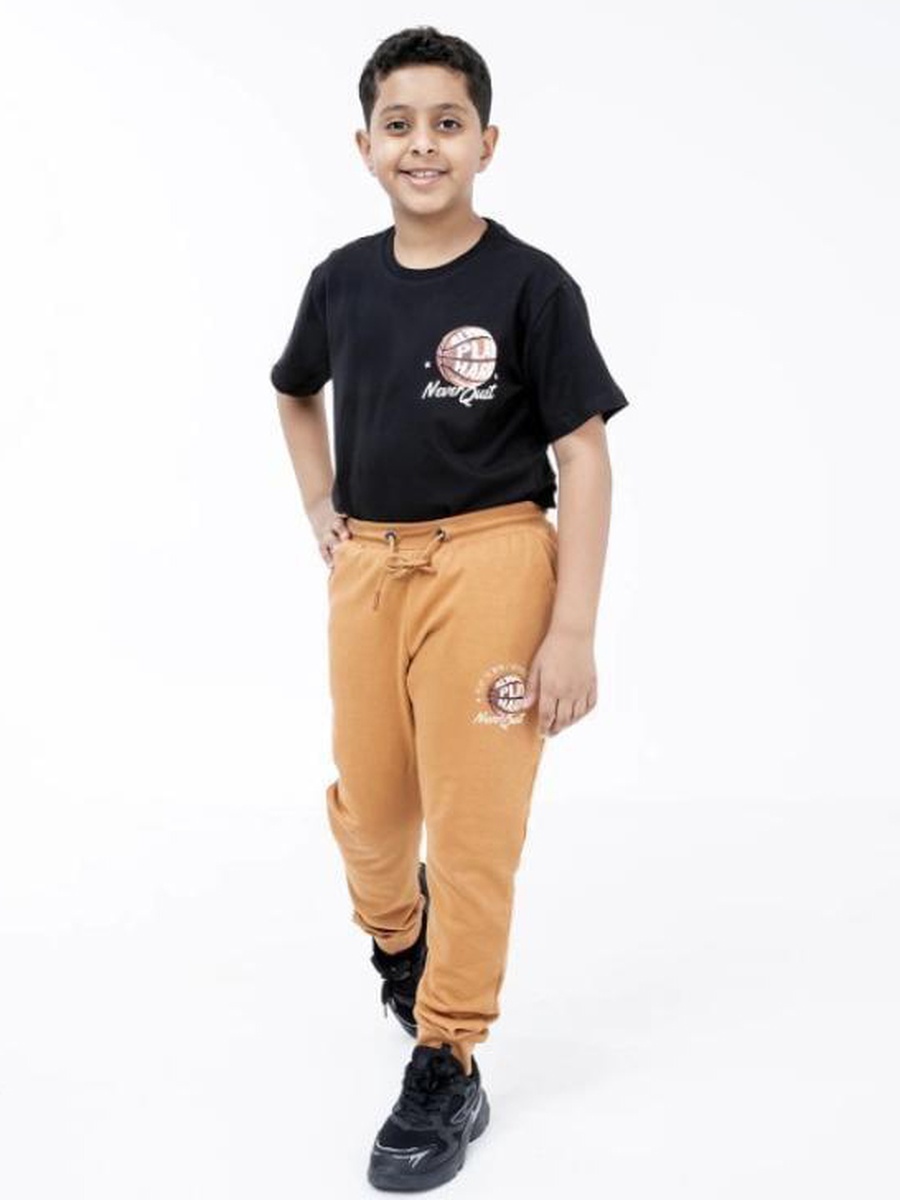 Teen Boys Beige Cotton Joggers
