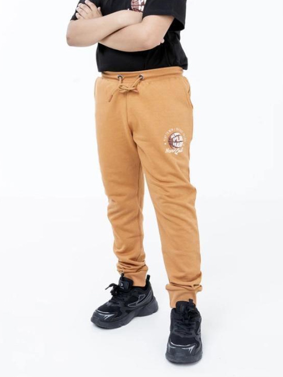 Teen Boys Beige Cotton Joggers