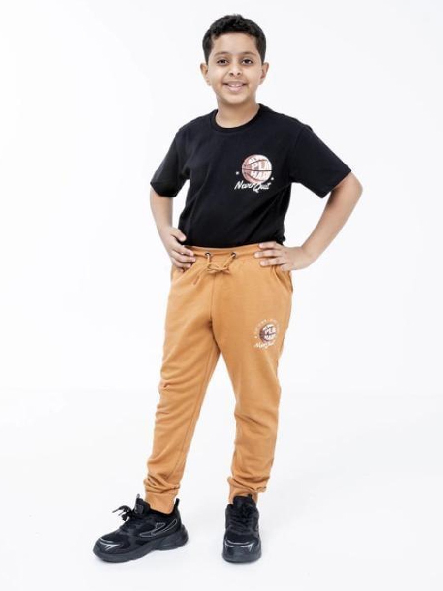 Teen Boys Beige Cotton Joggers