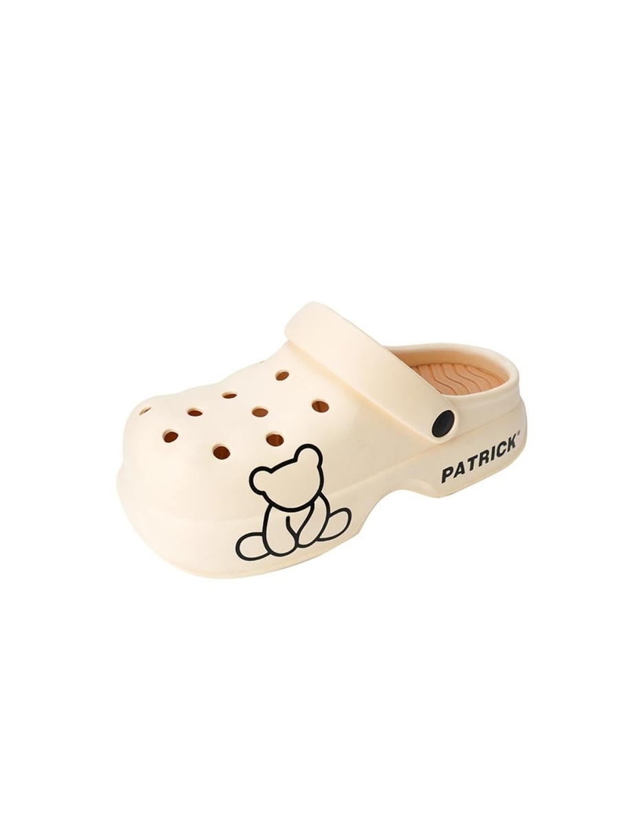 Beige Bear Graphic Slip-On Sandals-Unisex