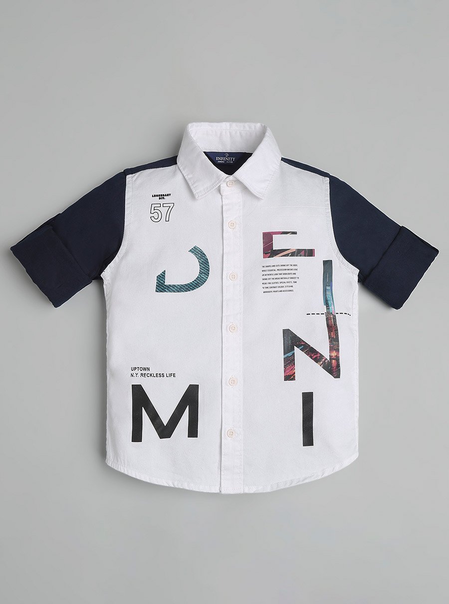 Kids White Printed Long Sleeve Shirt