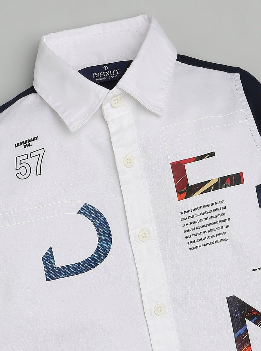 Kids White Printed Long Sleeve Shirt