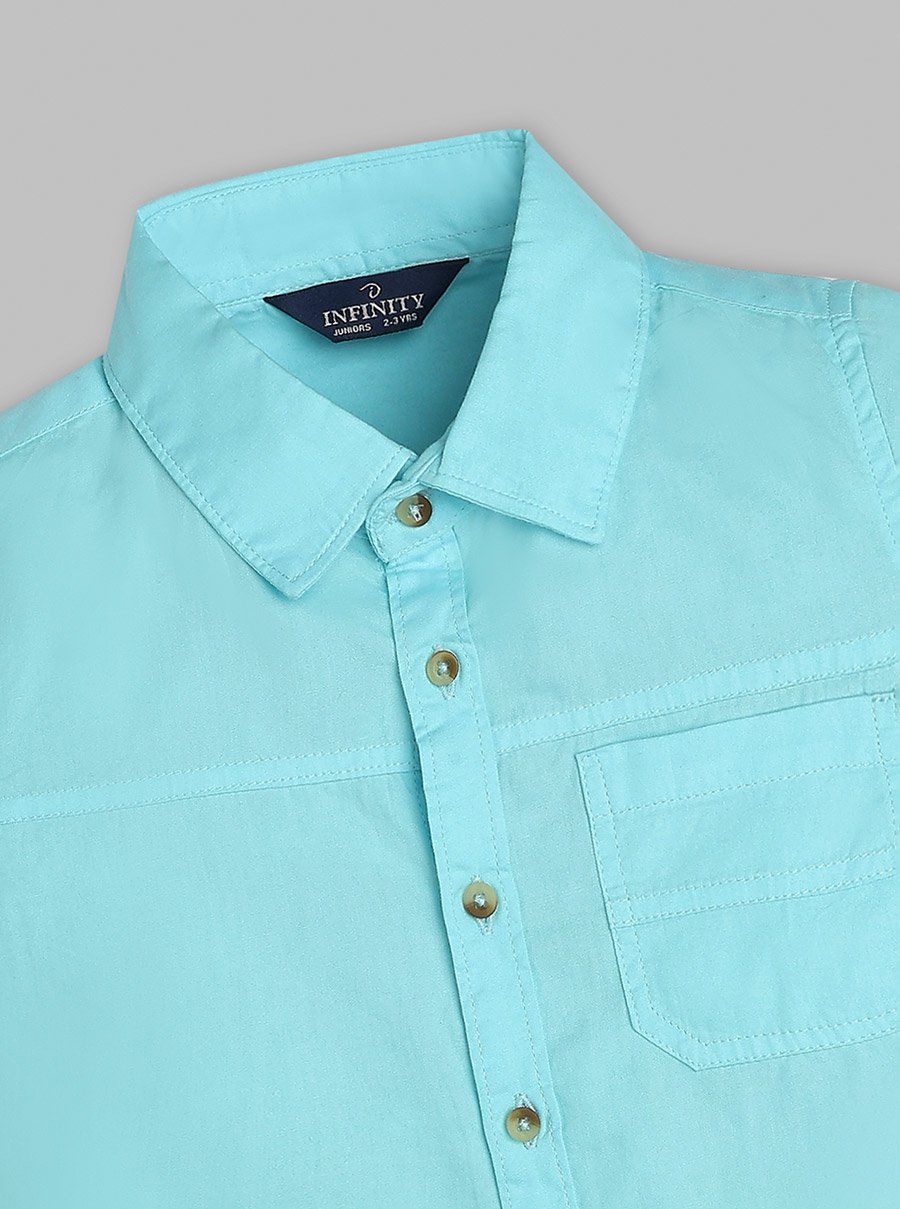 Kids Aqua Blue Cotton Short Sleeves Shirt