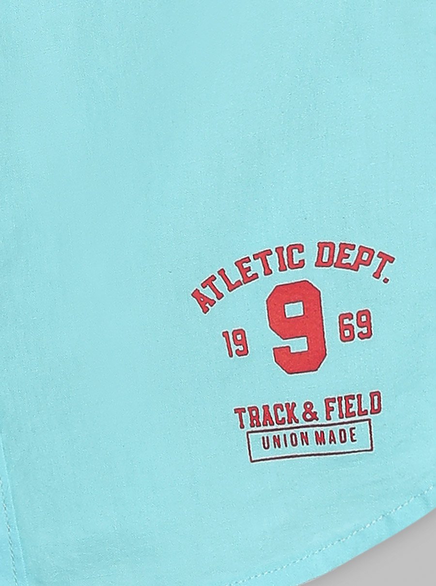 Kids Aqua Blue Cotton Short Sleeves Shirt