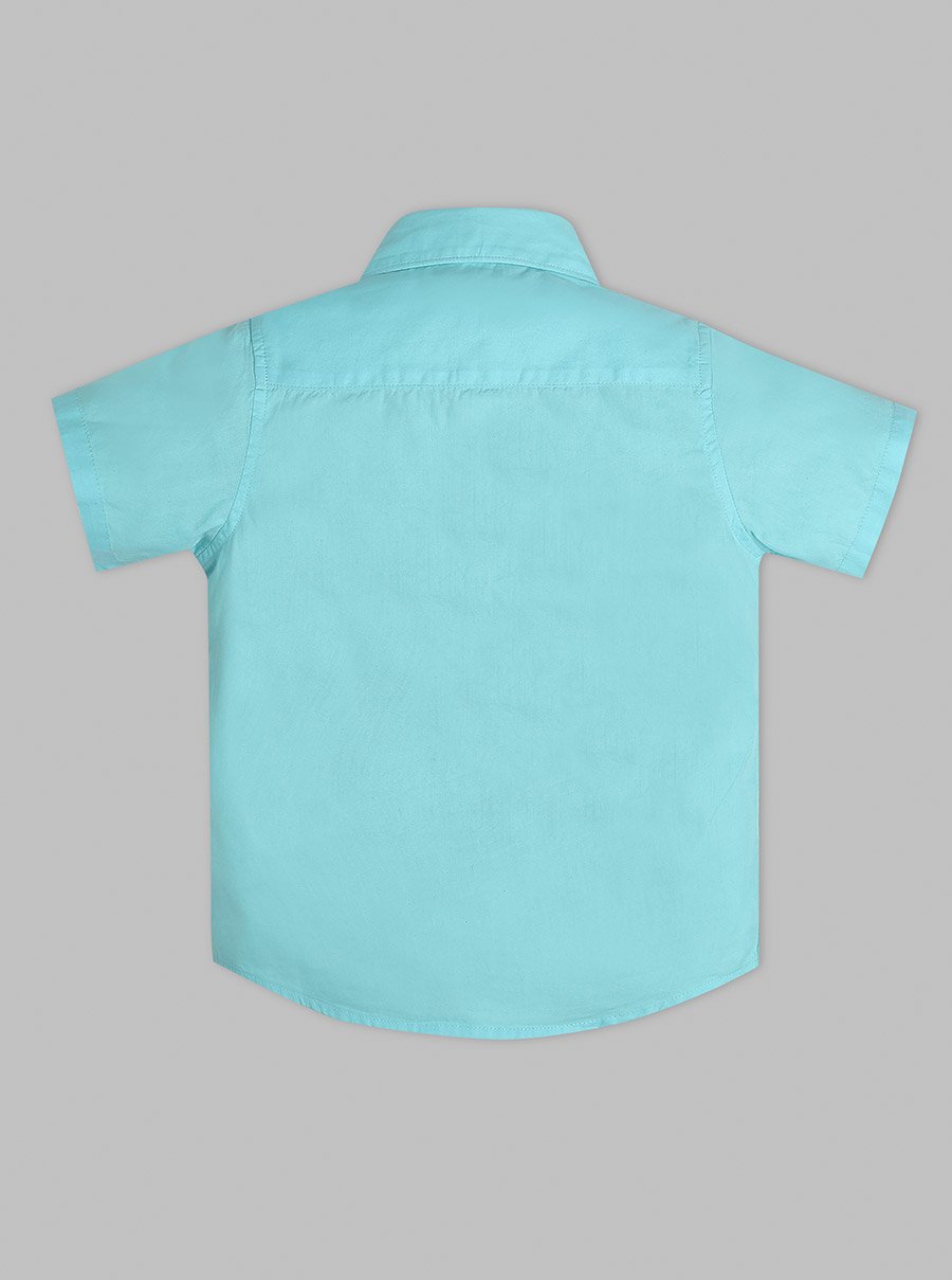 Kids Aqua Blue Cotton Short Sleeves Shirt