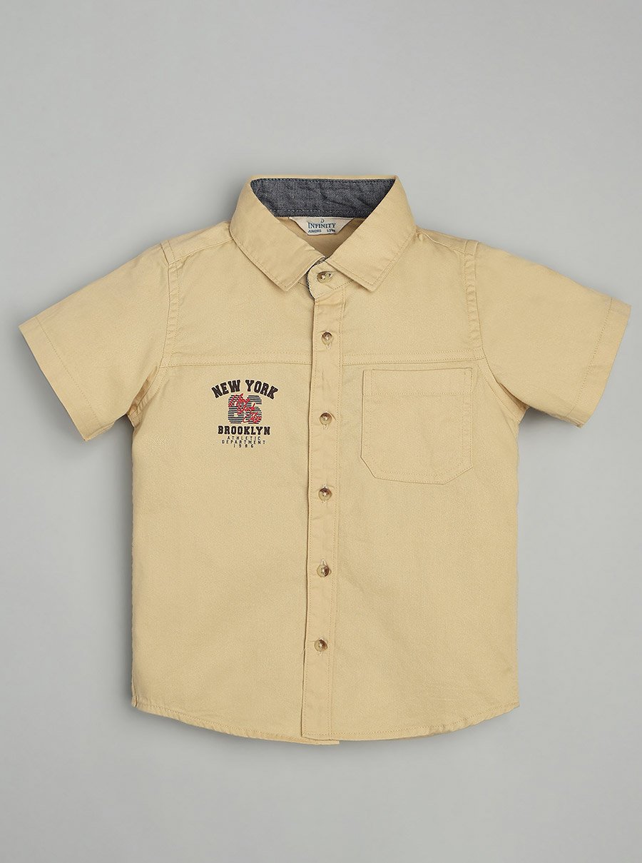 Kids Beige Cotton Short Sleeves Shirt
