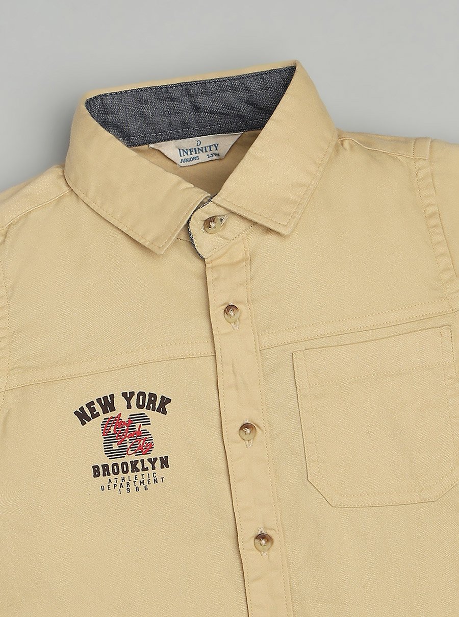 Kids Beige Cotton Short Sleeves Shirt