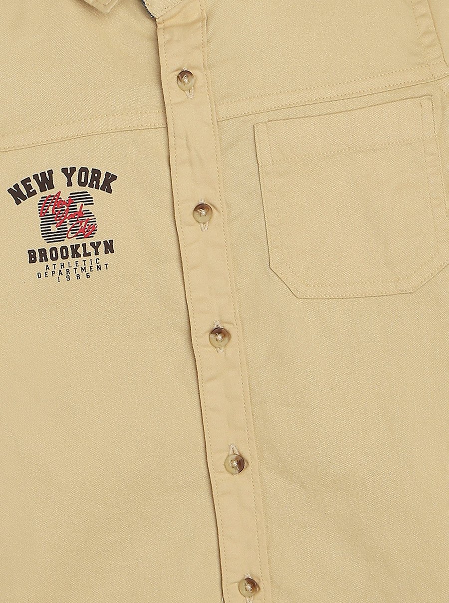 Kids Beige Cotton Short Sleeves Shirt