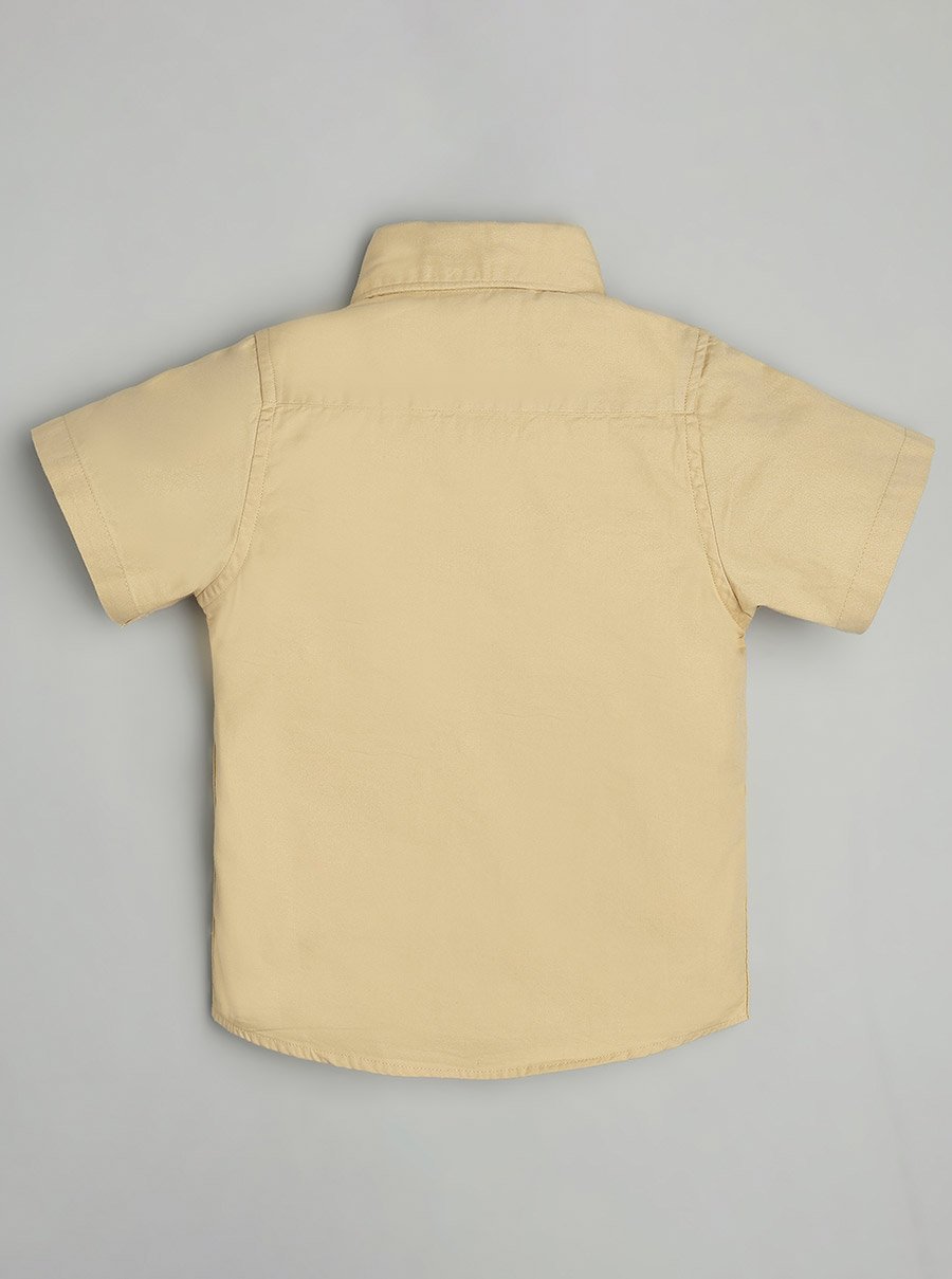 Kids Beige Cotton Short Sleeves Shirt