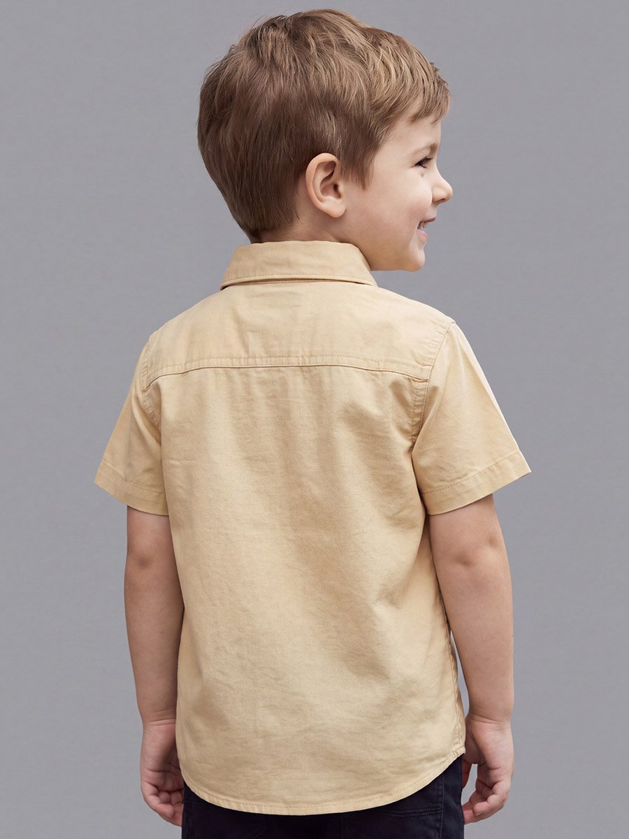 Kids Beige Cotton Short Sleeves Shirt