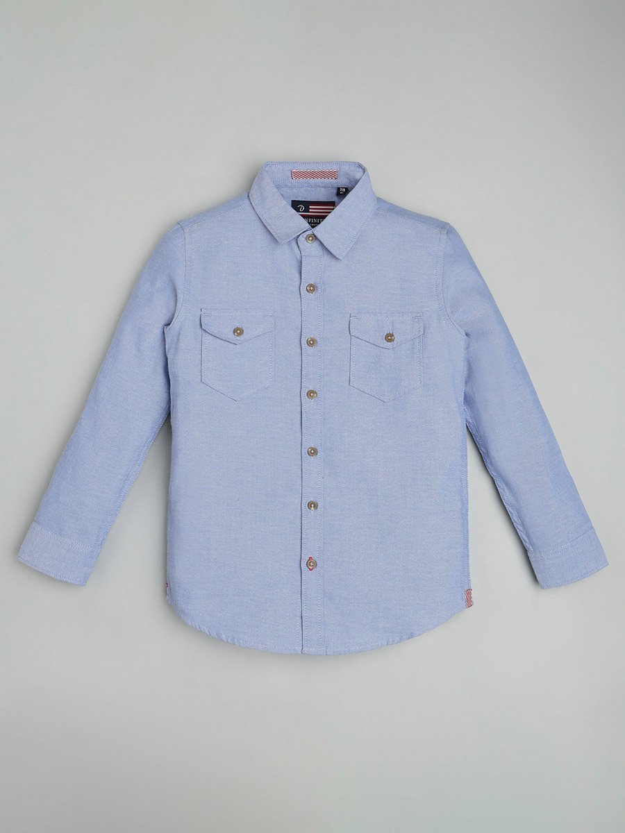 Kids Blue Solid Long Sleeves Shirt