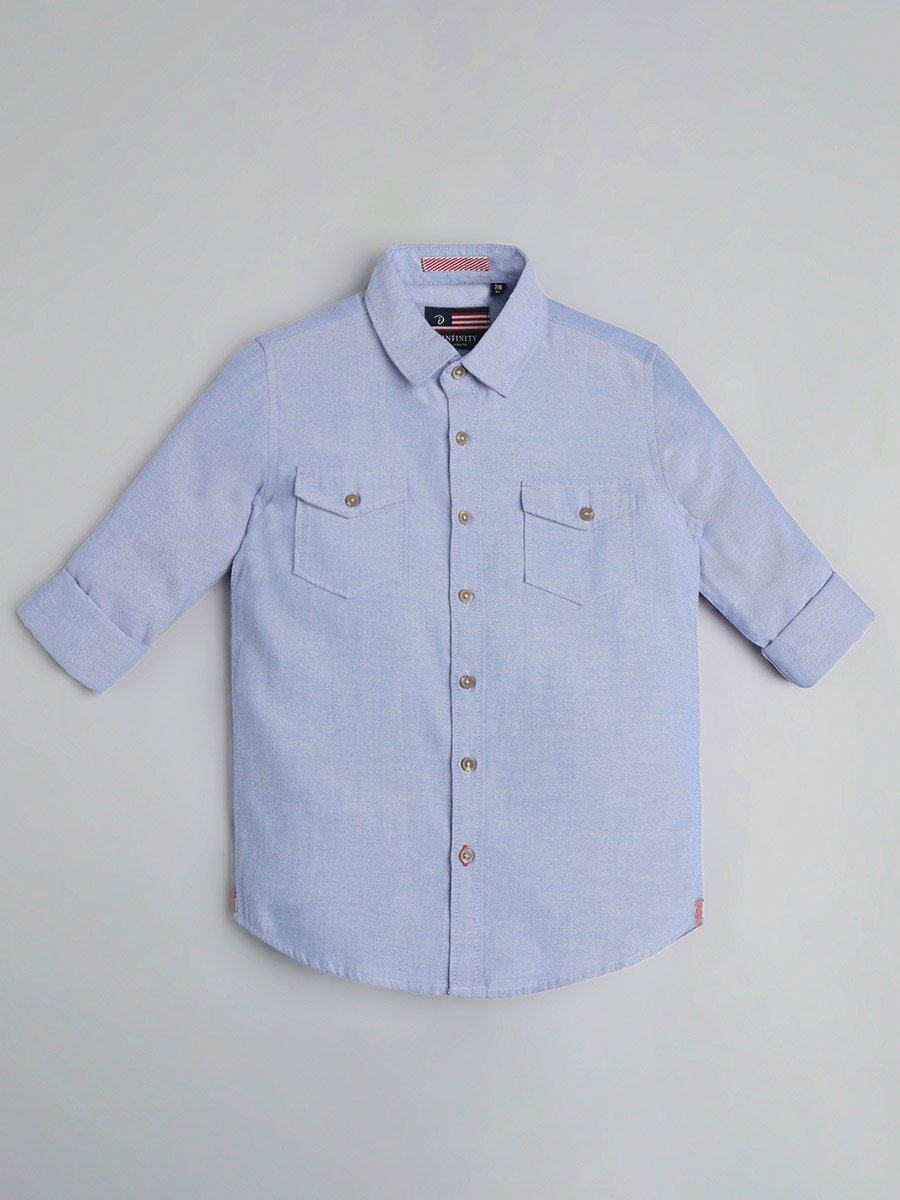 Kids Blue Solid Long Sleeves Shirt