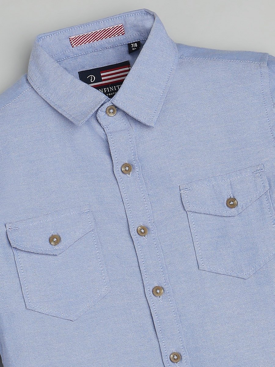 Kids Blue Solid Long Sleeves Shirt