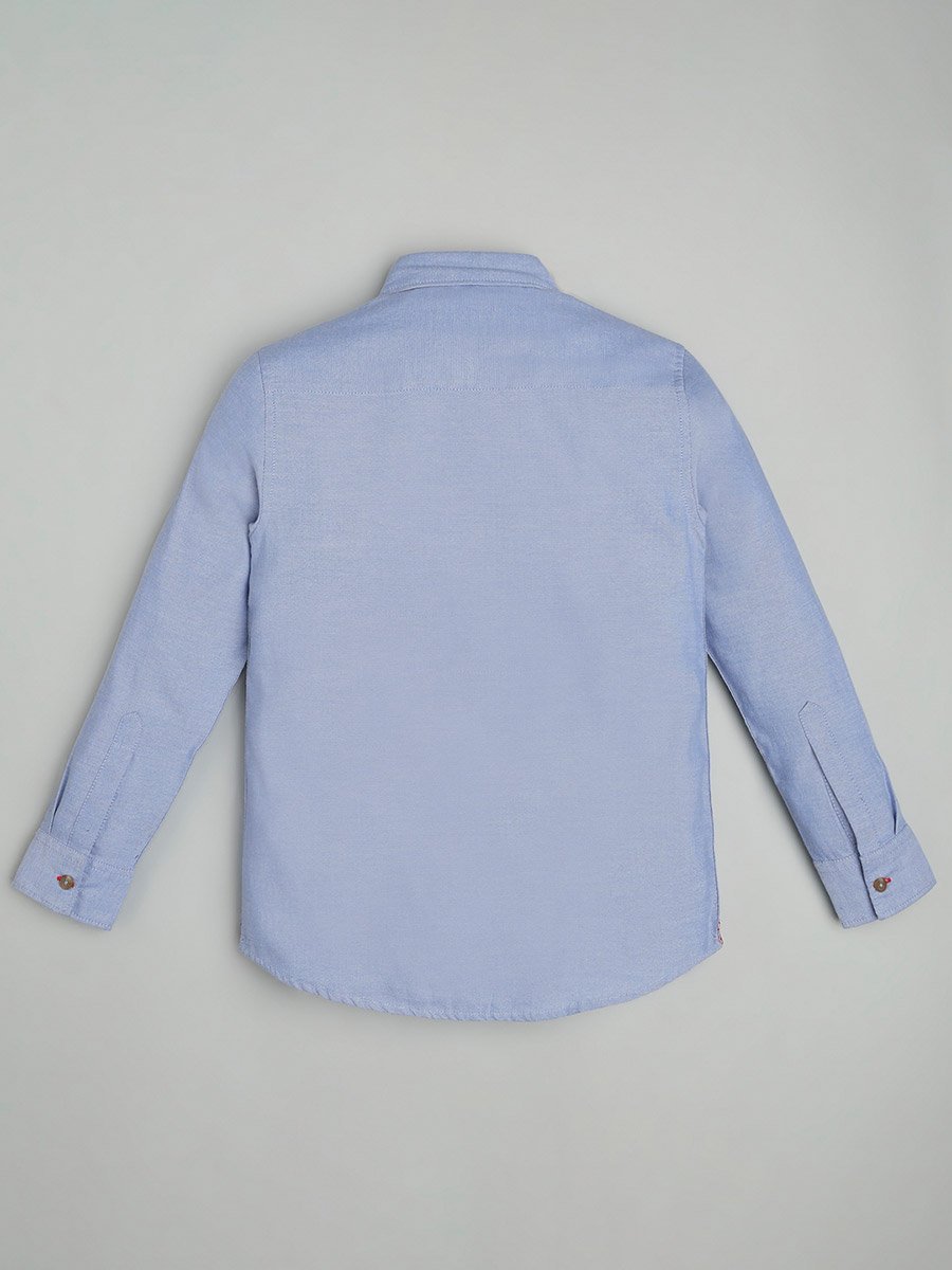 Kids Blue Solid Long Sleeves Shirt
