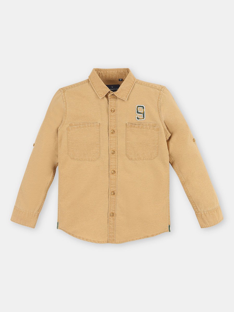 Boys Solid Double Pocket Detail Long Sleeves Shirt