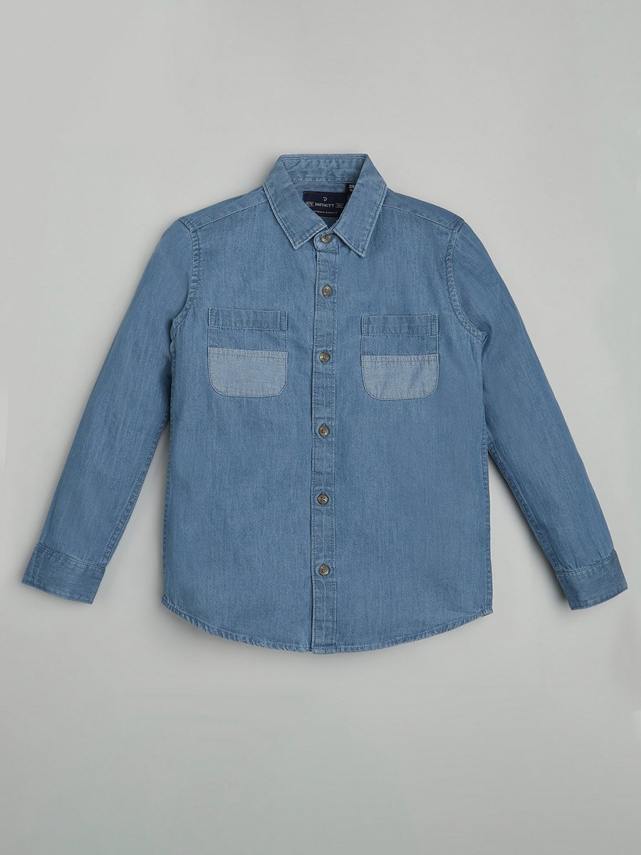 Kids Blue Denim Long Sleeves Shirt