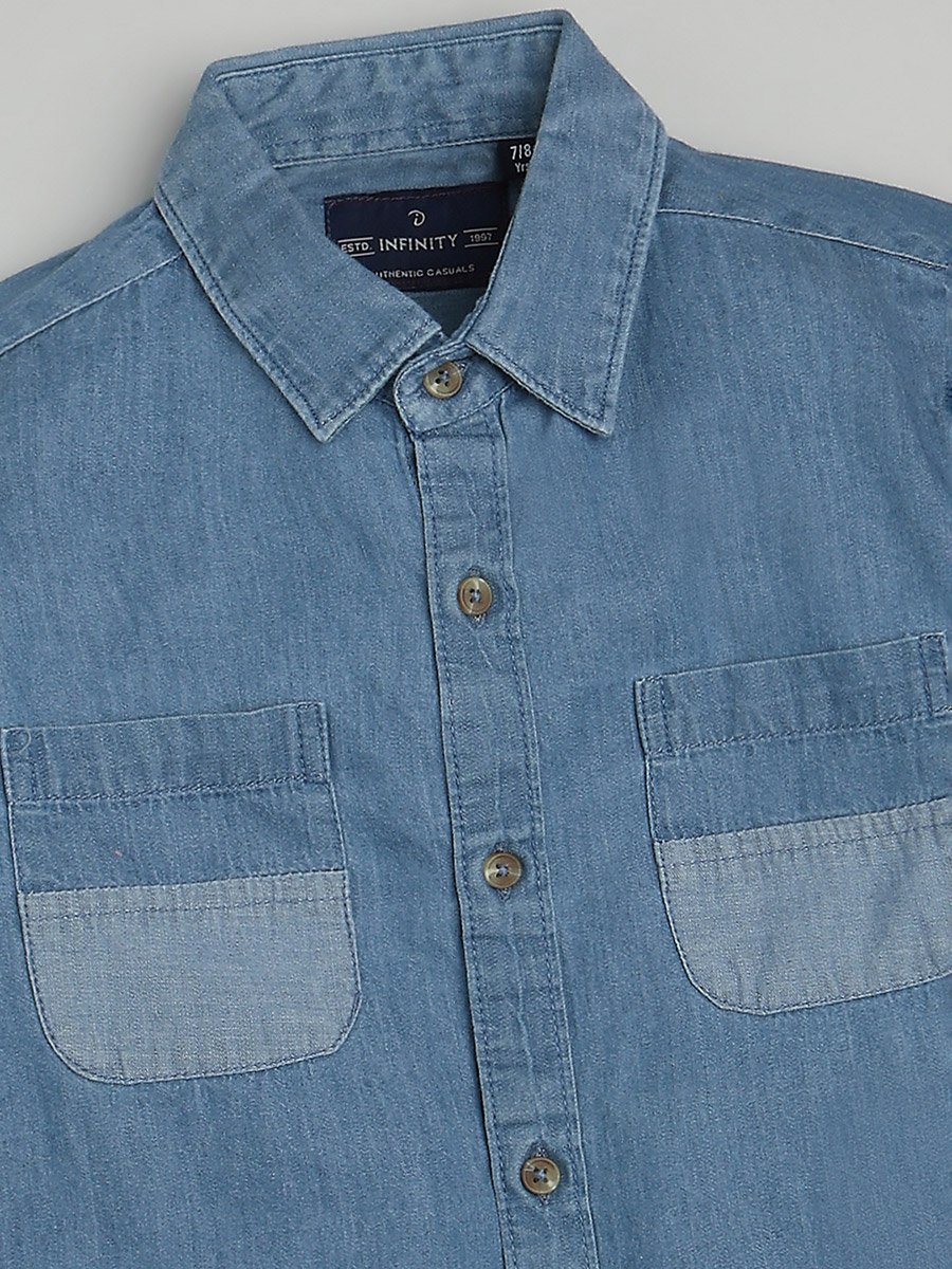 Kids Blue Denim Long Sleeves Shirt