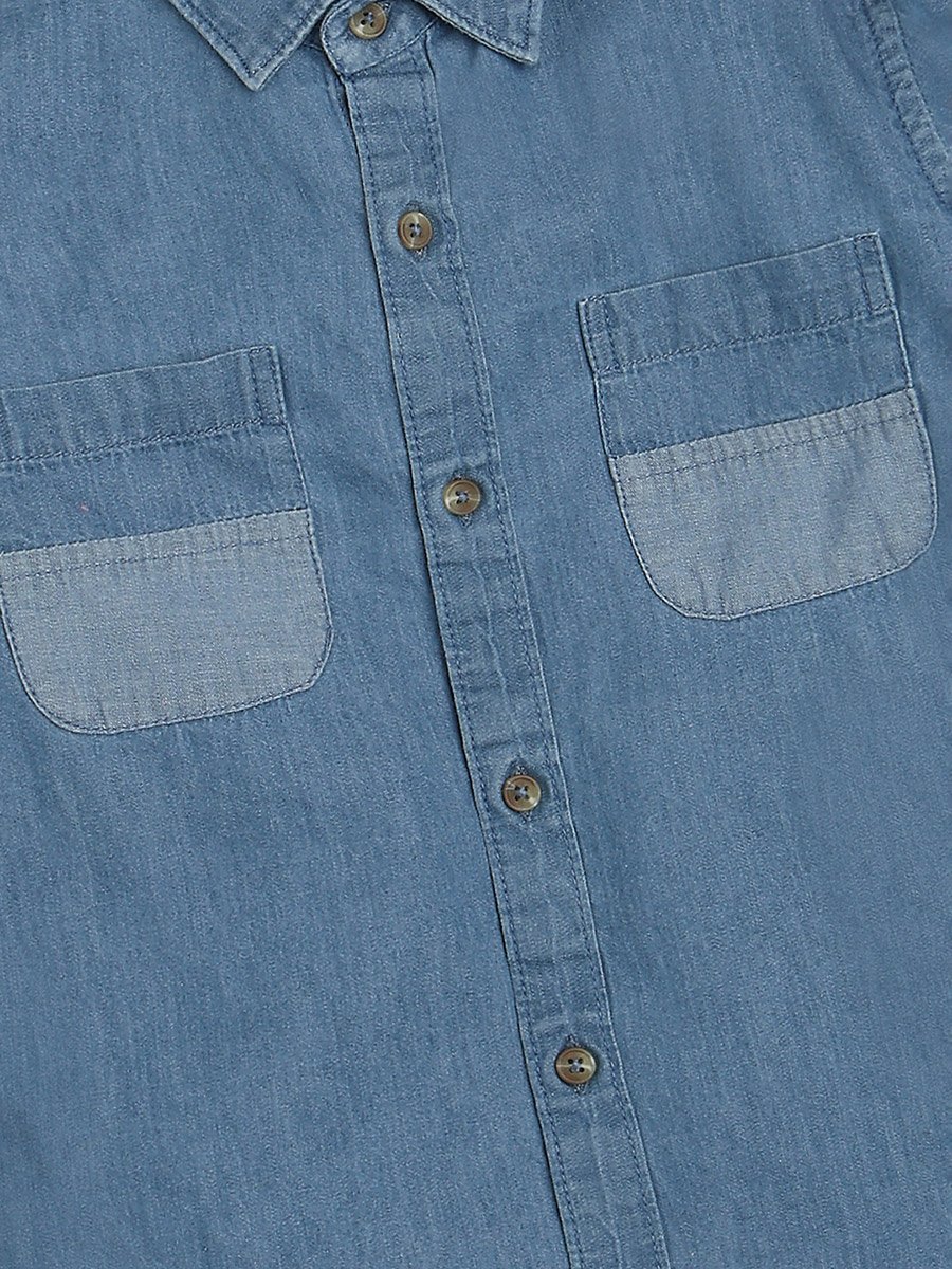 Kids Blue Denim Long Sleeves Shirt
