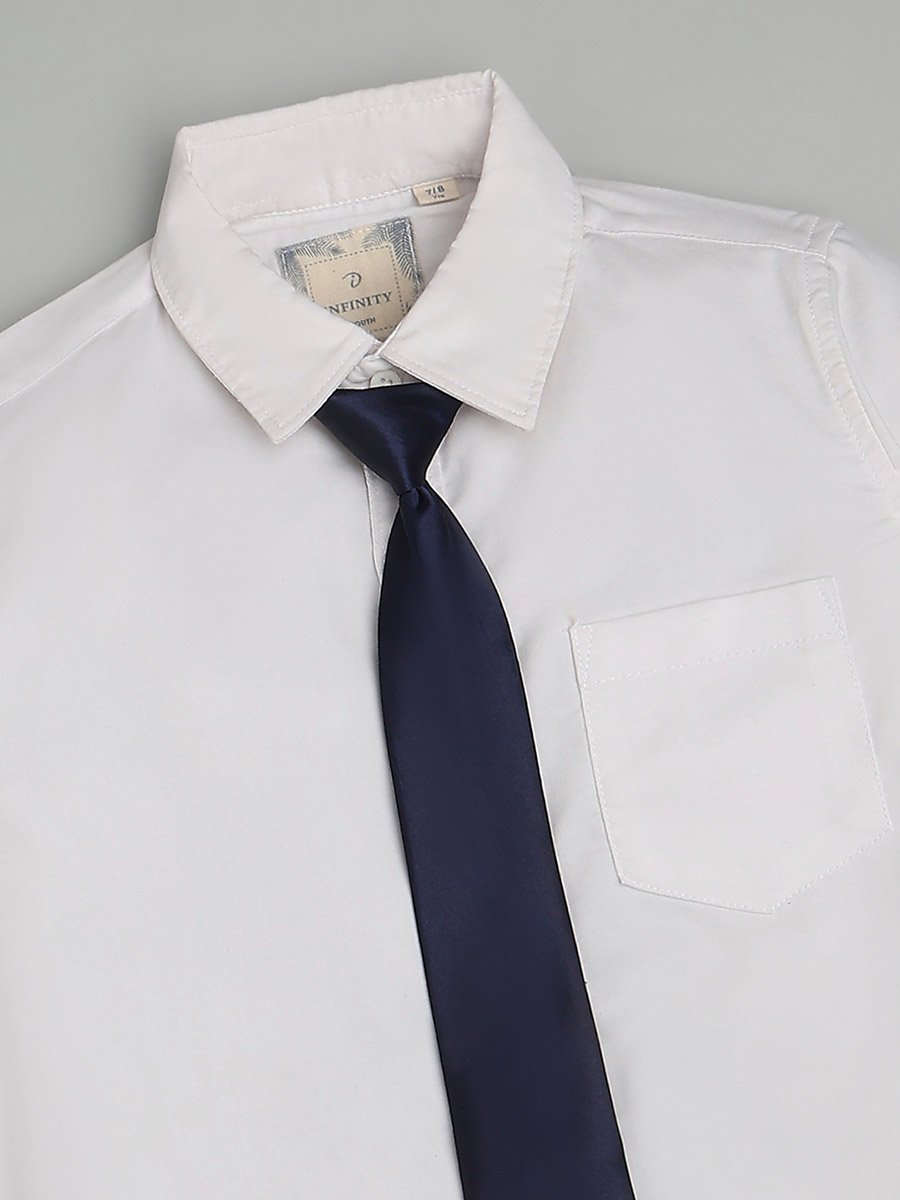 Kids White Regular Fit Shirt with Navy Tie