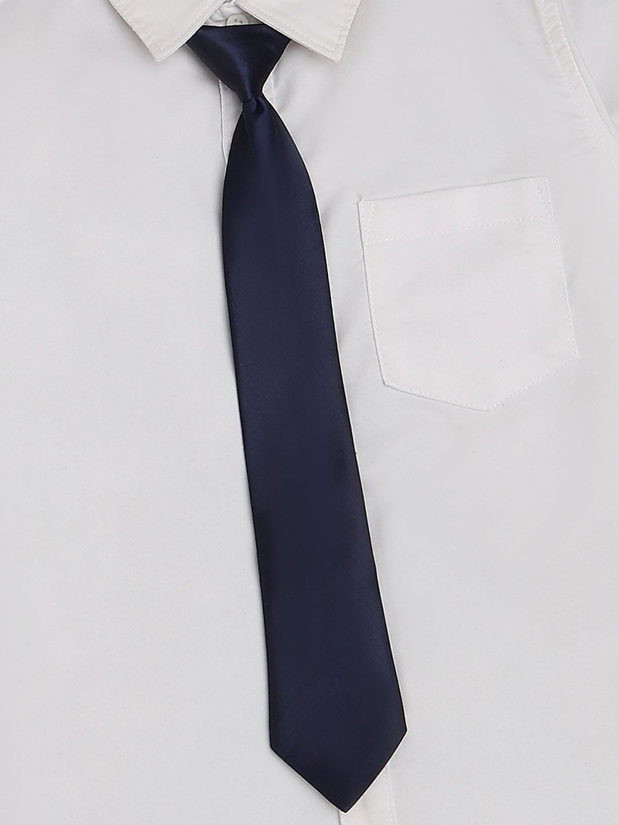 Kids White Regular Fit Shirt with Navy Tie