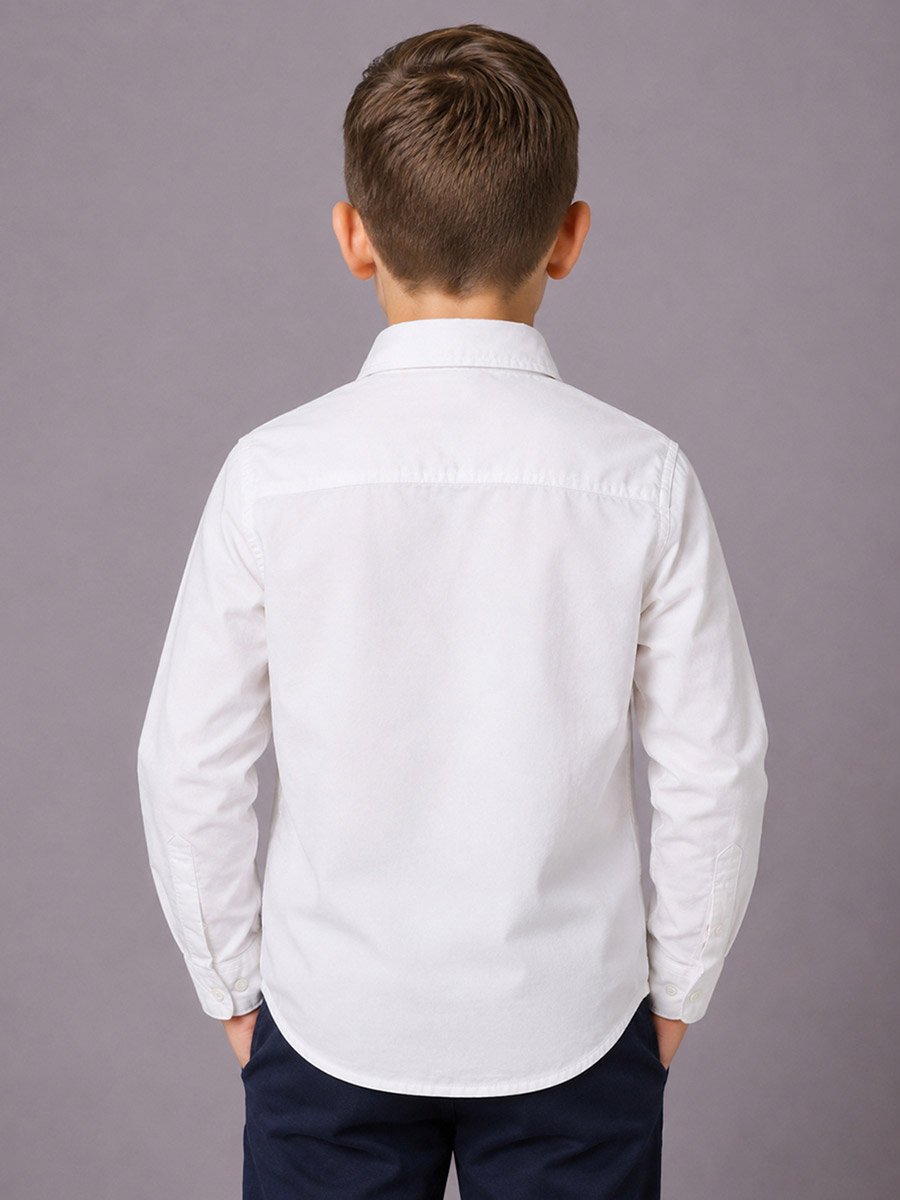 Kids White Regular Fit Shirt with Navy Tie