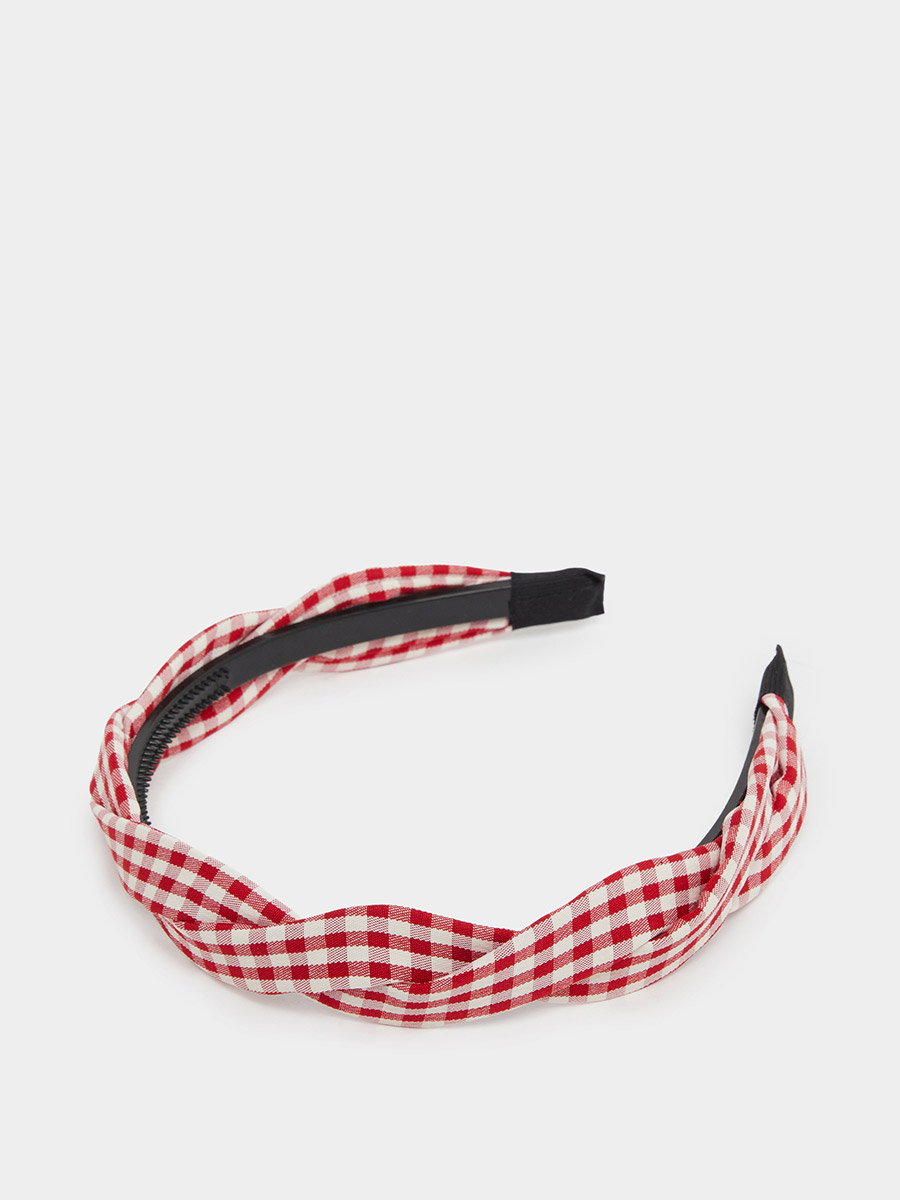 Girls Red Checkered Headband