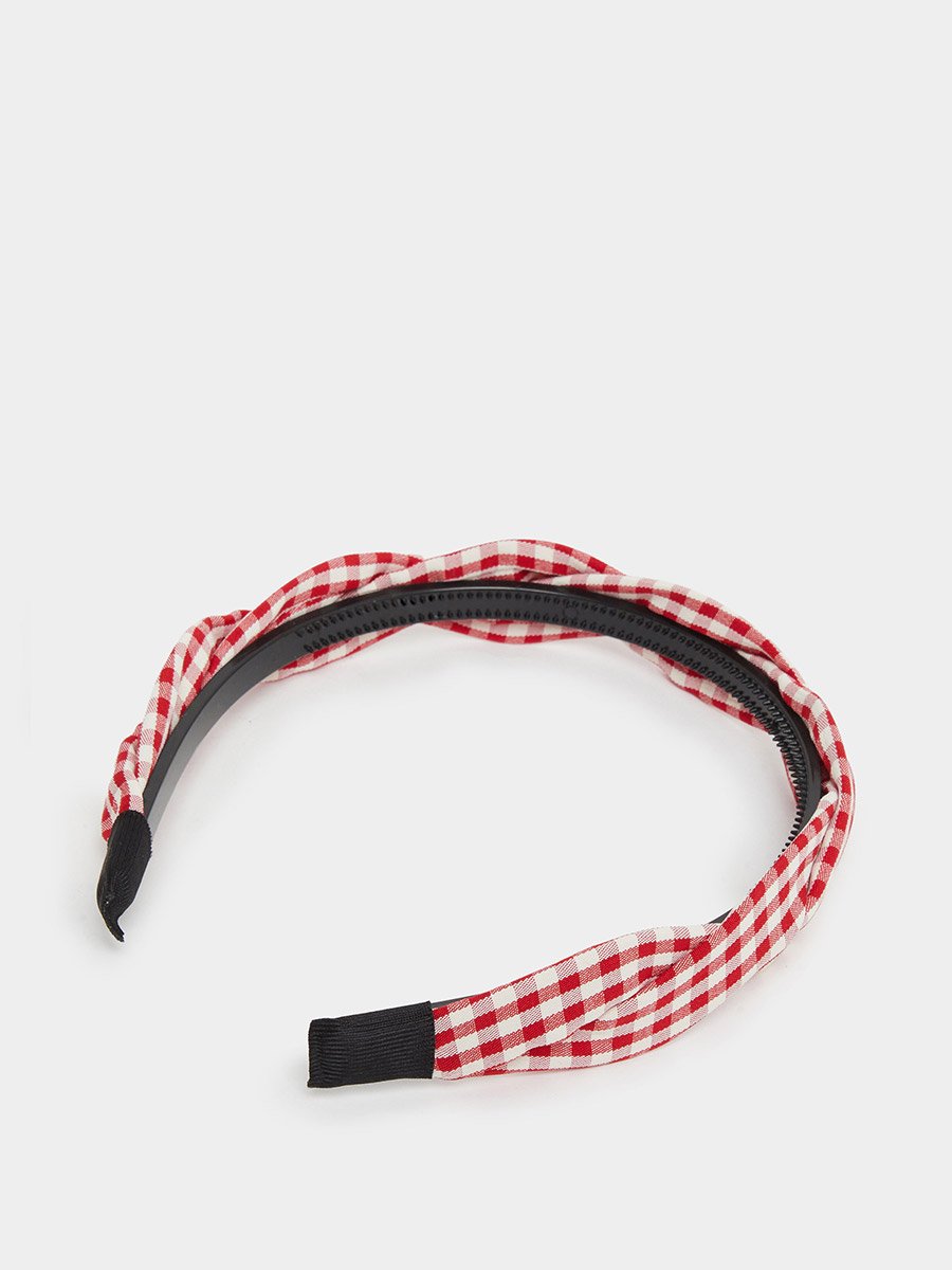 Girls Red Checkered Headband