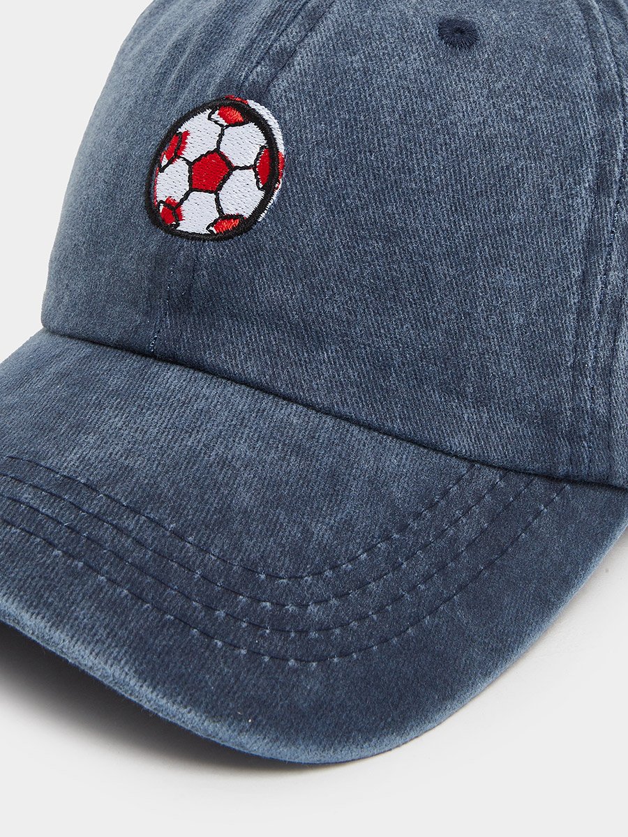 Kids Charcoal Baseball Cap with Soccer Ball Embroidery