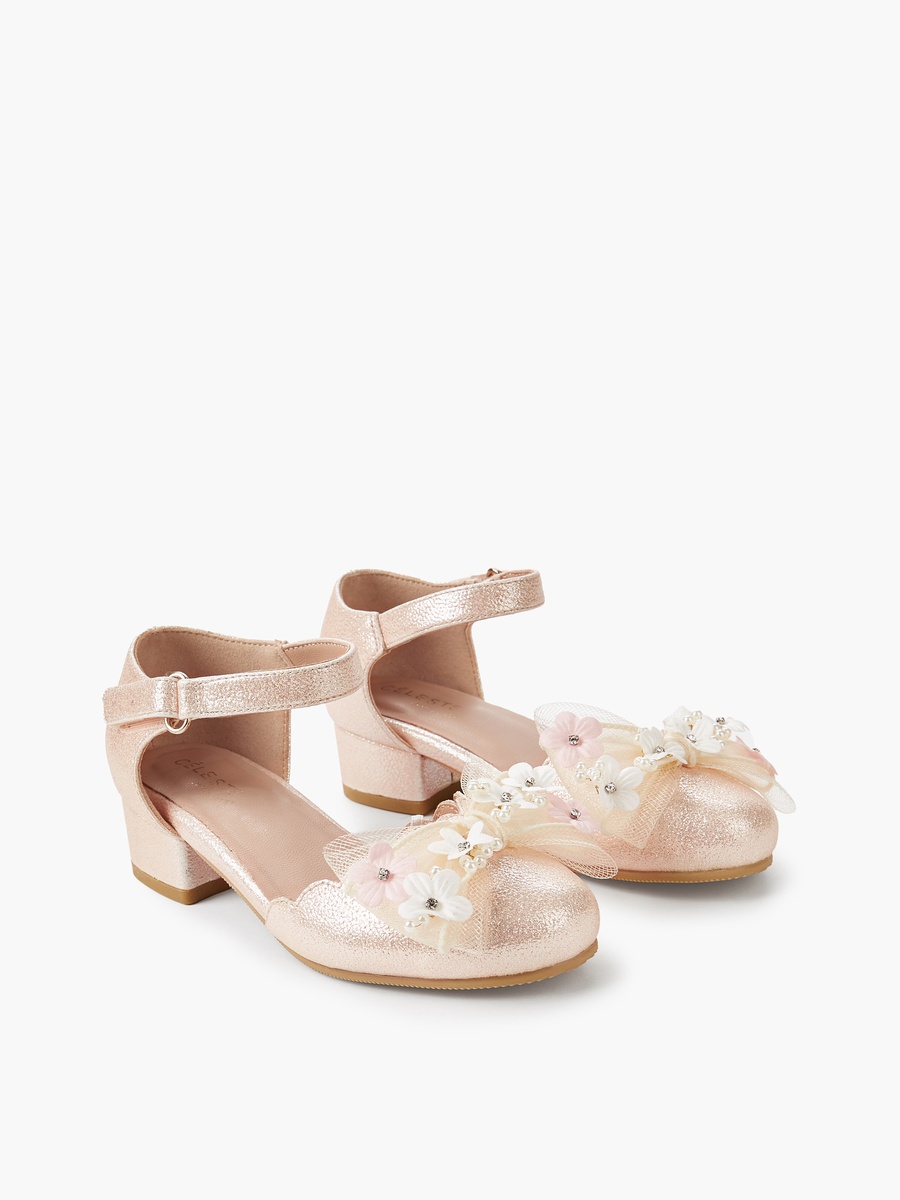 Floral Embellished Block Heel Shoes