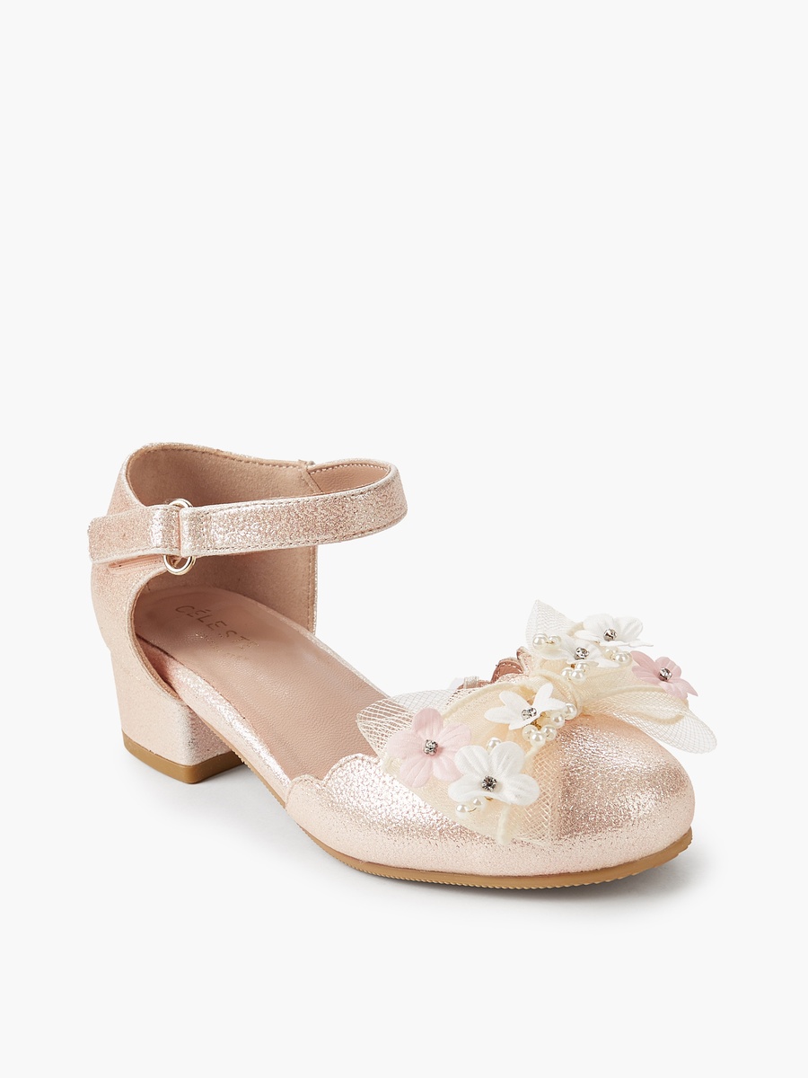Floral Embellished Block Heel Shoes