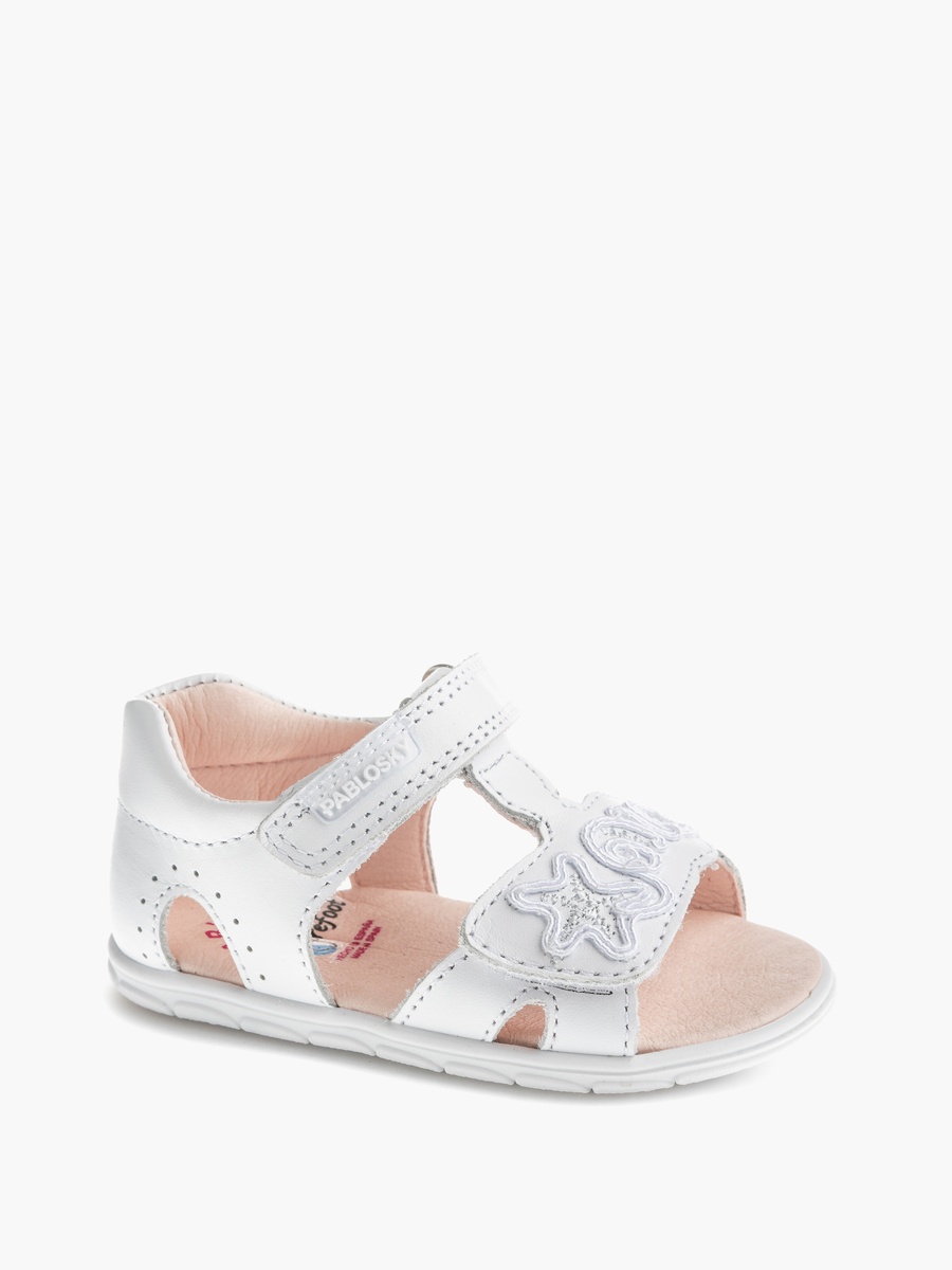 Leather Strap Sandals with Hook and Loop Closure
