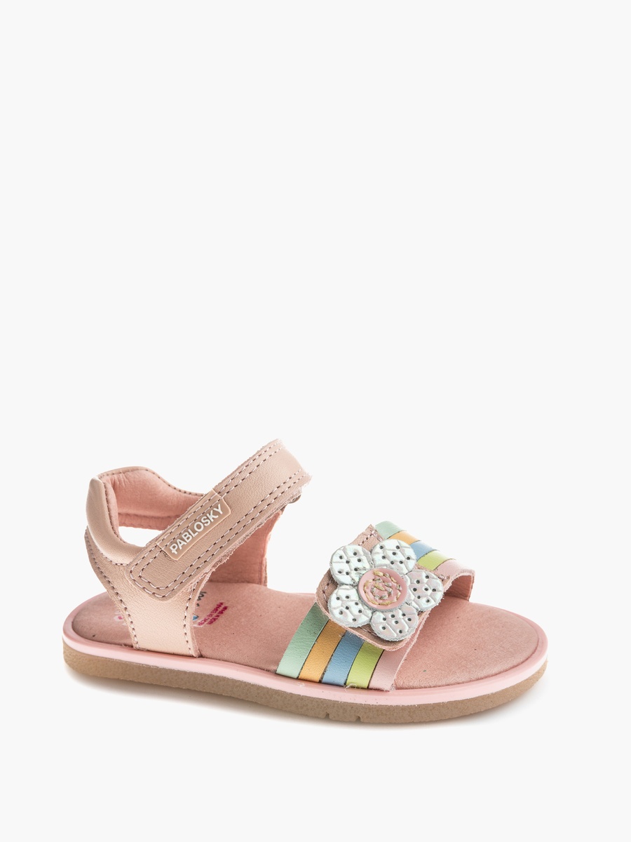 Leather Strap Sandals with Hook and Loop Closure
