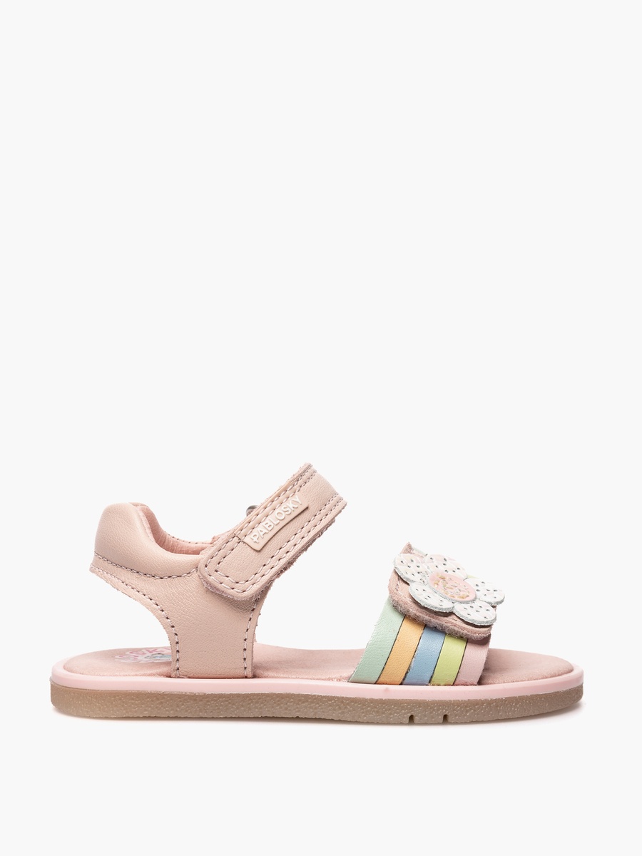 Leather Strap Sandals with Hook and Loop Closure