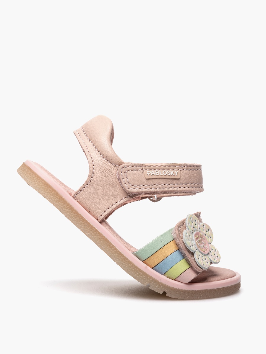 Leather Strap Sandals with Hook and Loop Closure