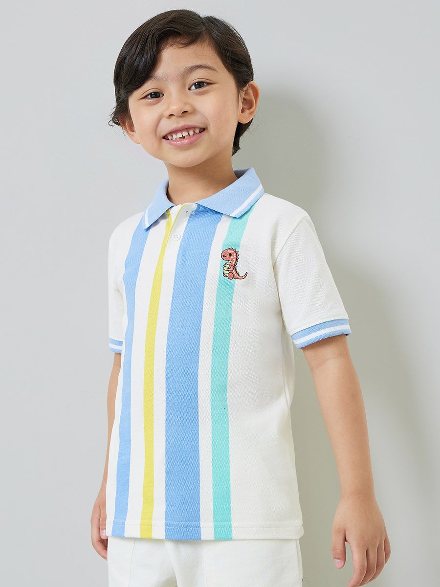 Boys Striped Polo T-Shirt with Contrast Collar