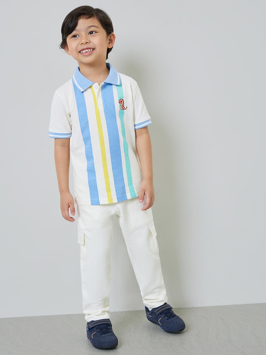 Boys Striped Polo T-Shirt with Contrast Collar