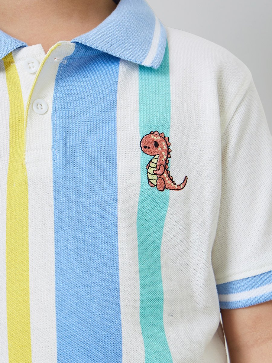 Boys Striped Polo T-Shirt with Contrast Collar