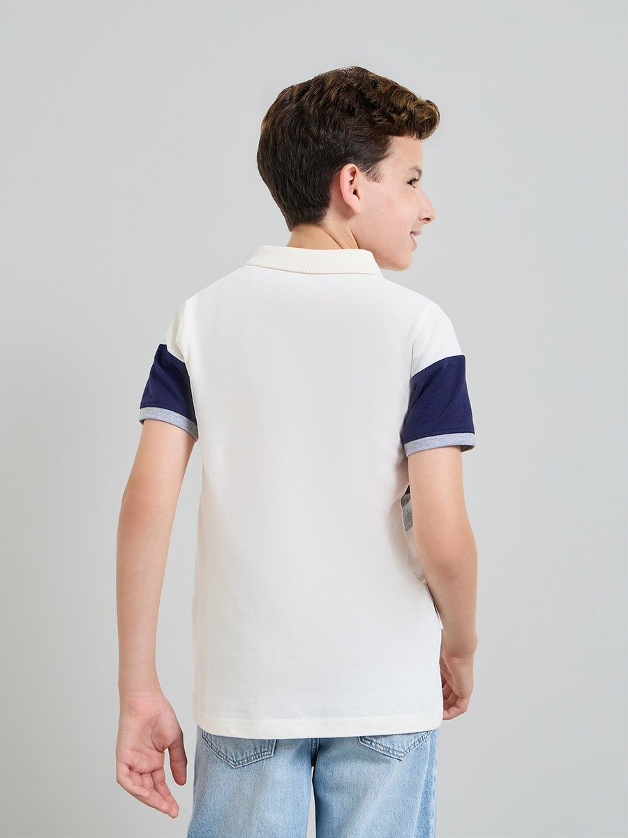 Boys Color Block Polo T-Shirt with Text Print