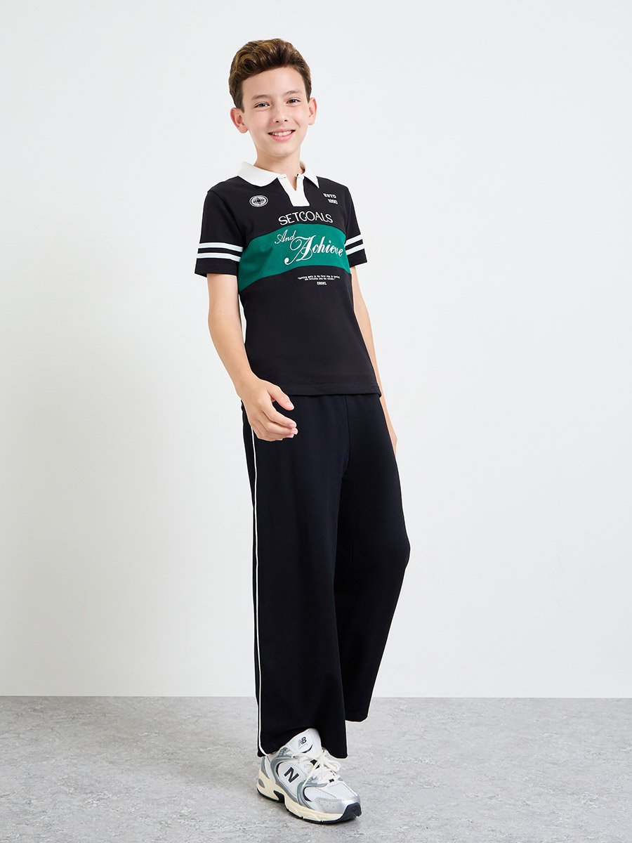 Boys Printed Polo T-Shirt with Contrast Collar