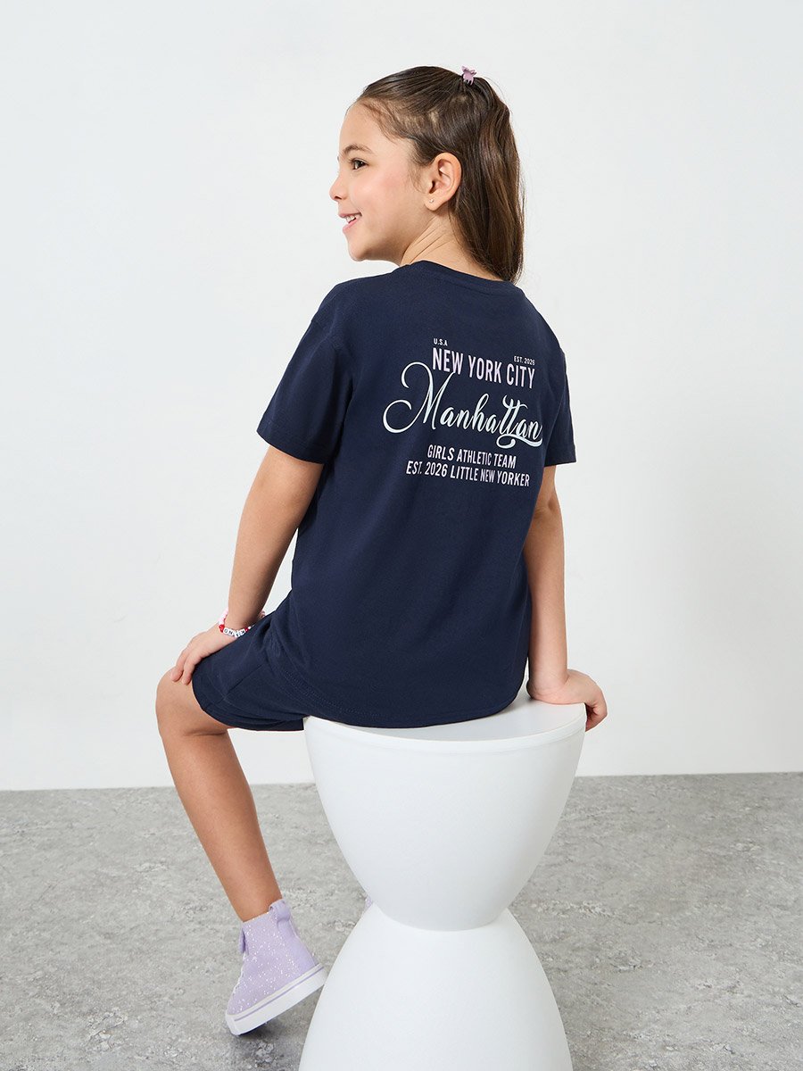 Girls Text Print Oversized T-Shirt and Shorts Set