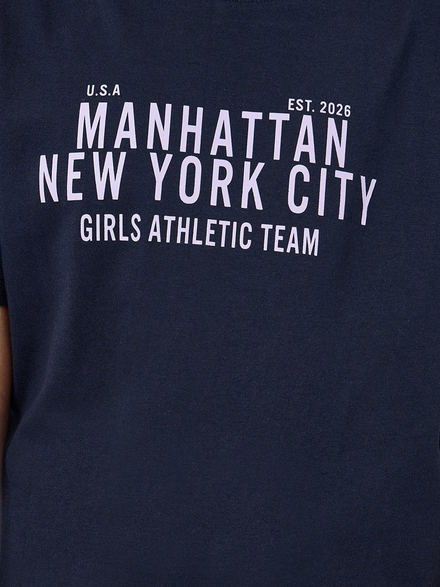 Girls Text Print Oversized T-Shirt and Shorts Set