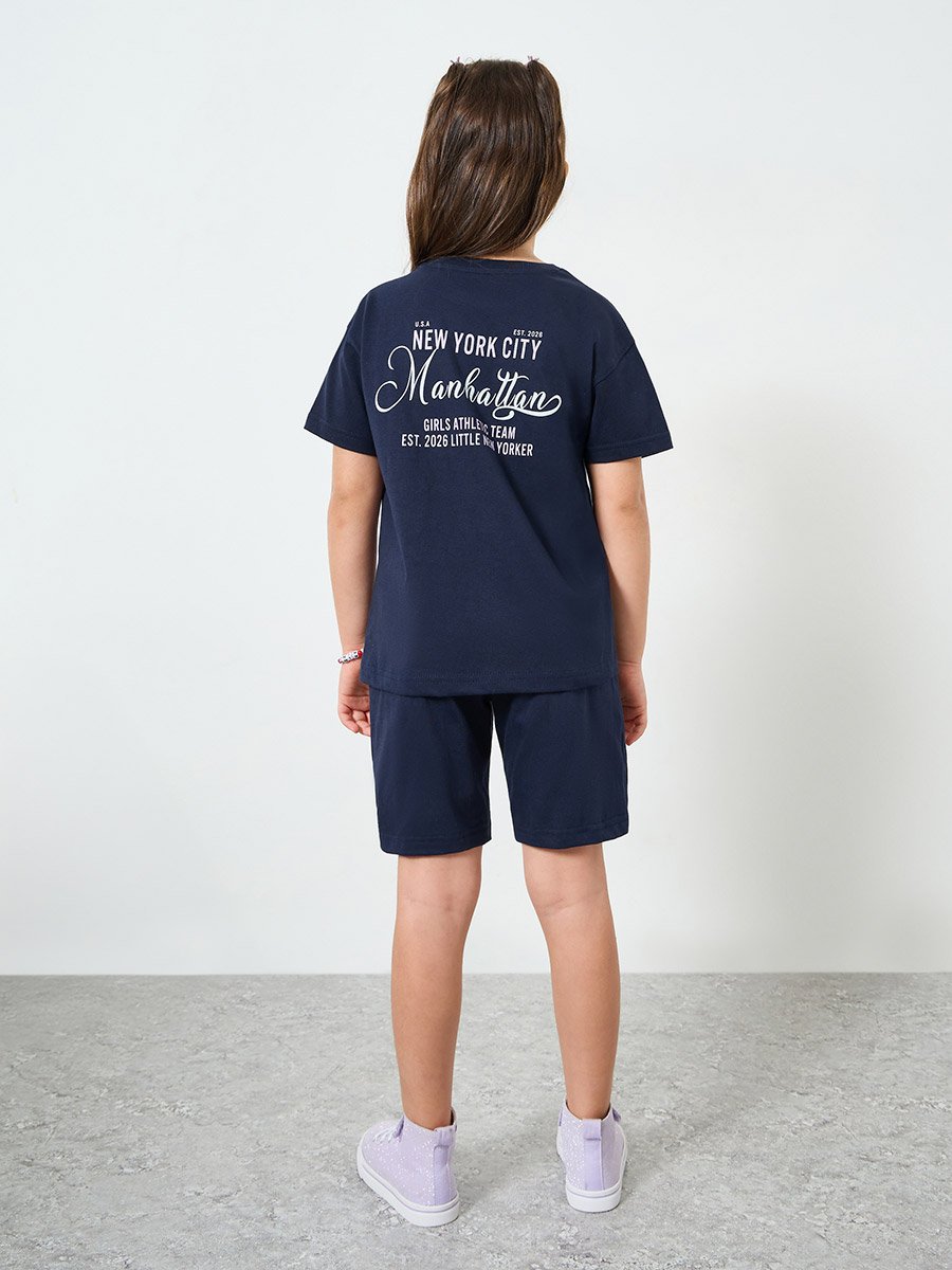 Girls Text Print Oversized T-Shirt and Shorts Set