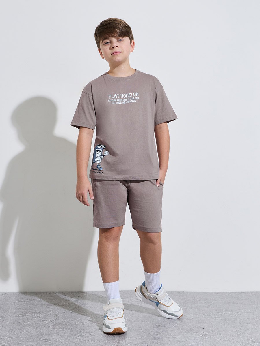 Teen Boys Graphic Print Oversized T-Shirt and Drawstring Shorts Set