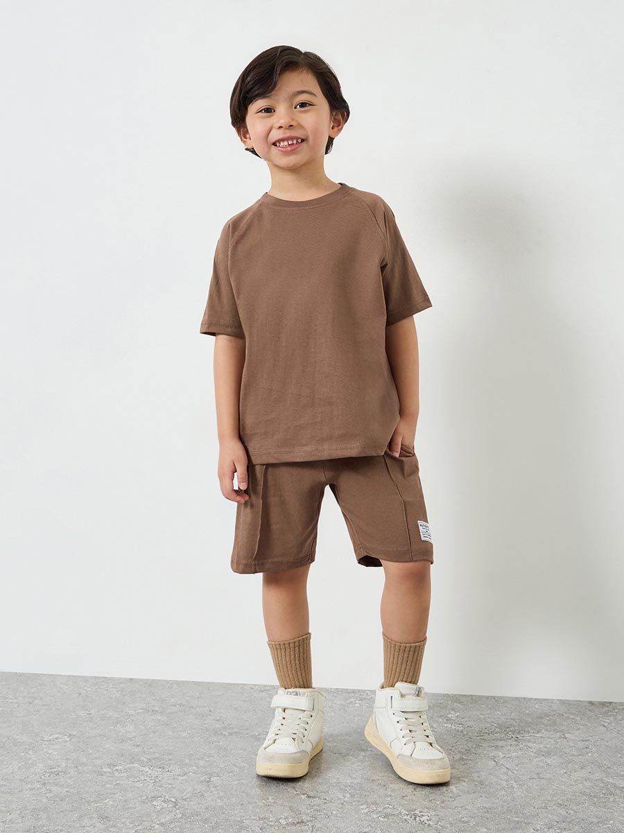Boys Raglan Sleeve T-shirt and Badge Detail Shorts Set