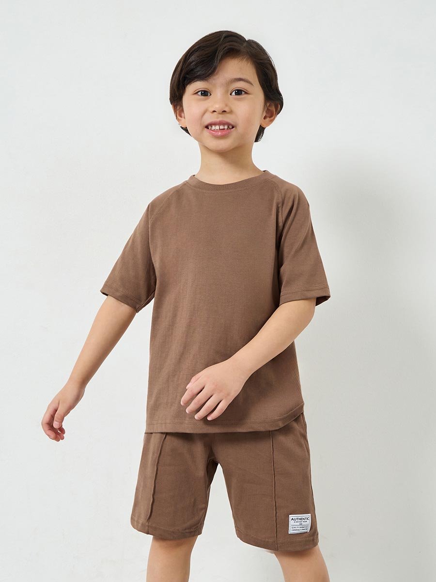 Boys Raglan Sleeve T-shirt and Badge Detail Shorts Set